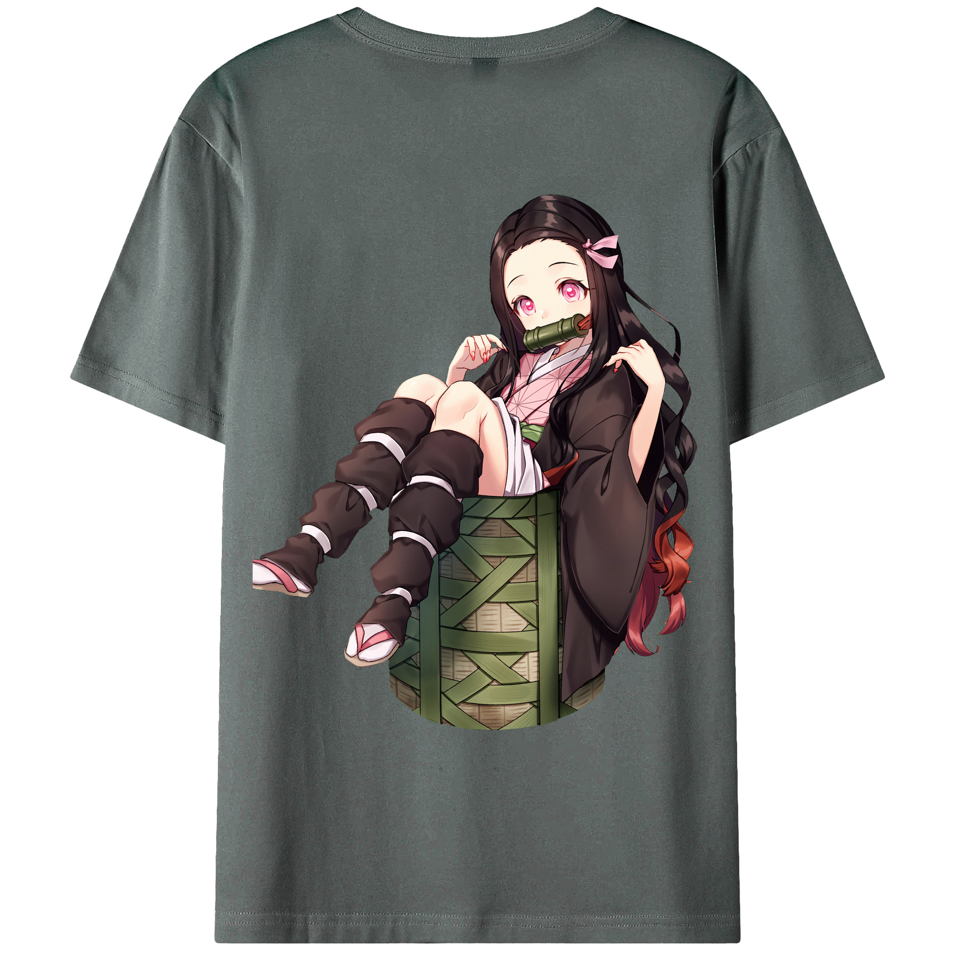 （画像用） 鬼滅の刃（きめつのやいば）竈門 禰󠄀豆子／かまど ねずこ Kamado Nezuko 綿100％ メンズ半袖Tシャツ（バックプリント） 通気性